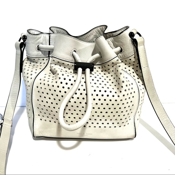 Rag & Bone 'Mini Aston' Perforated Leather Off White Ivory Cut-out Bucket Bag - Picture 6 of 14